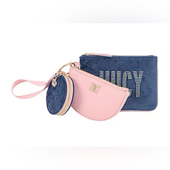 JUICY by JUICY COUTURE Mini Me Velour Pouch Wristlet Set in Regal Blue - Picture 1 of 4